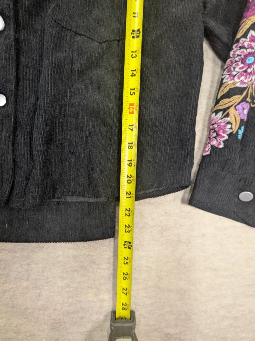 Sincerely Jules Black Corduroy Country Jacket Embroidered Floral Sleeves Back M - Picture 9 of 10